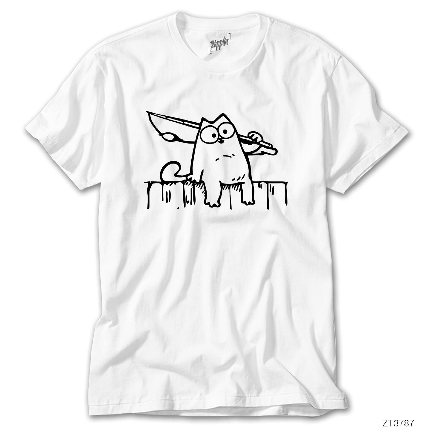 Bıçaklı Kedi Beyaz Tişört