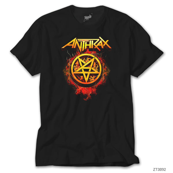 Anthrax Fire with Pentagram Siyah Tişört