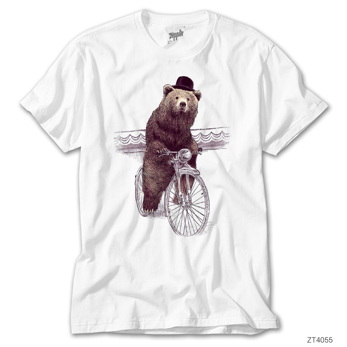 Bisikletli Ayı Beyaz Tişört