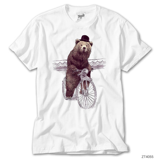 Bisikletli Ayı Beyaz Tişört