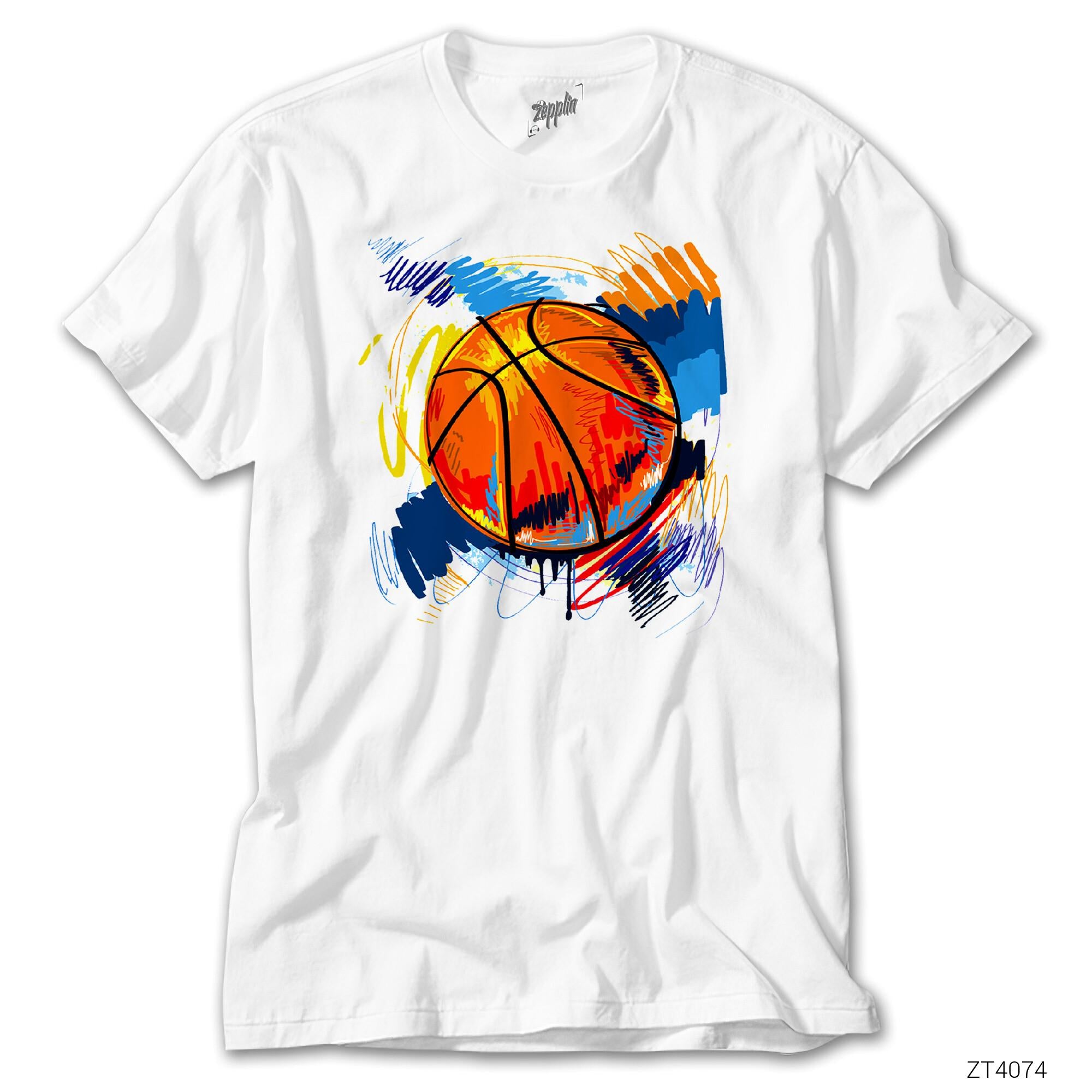 Basketbol Topu Beyaz Tişört