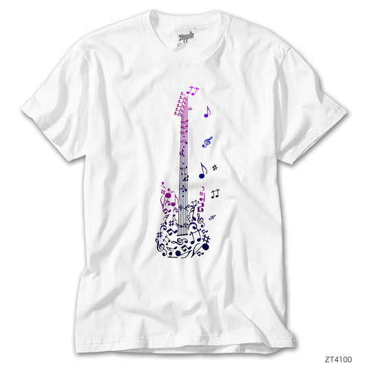Nota Gitar Beyaz Tişört