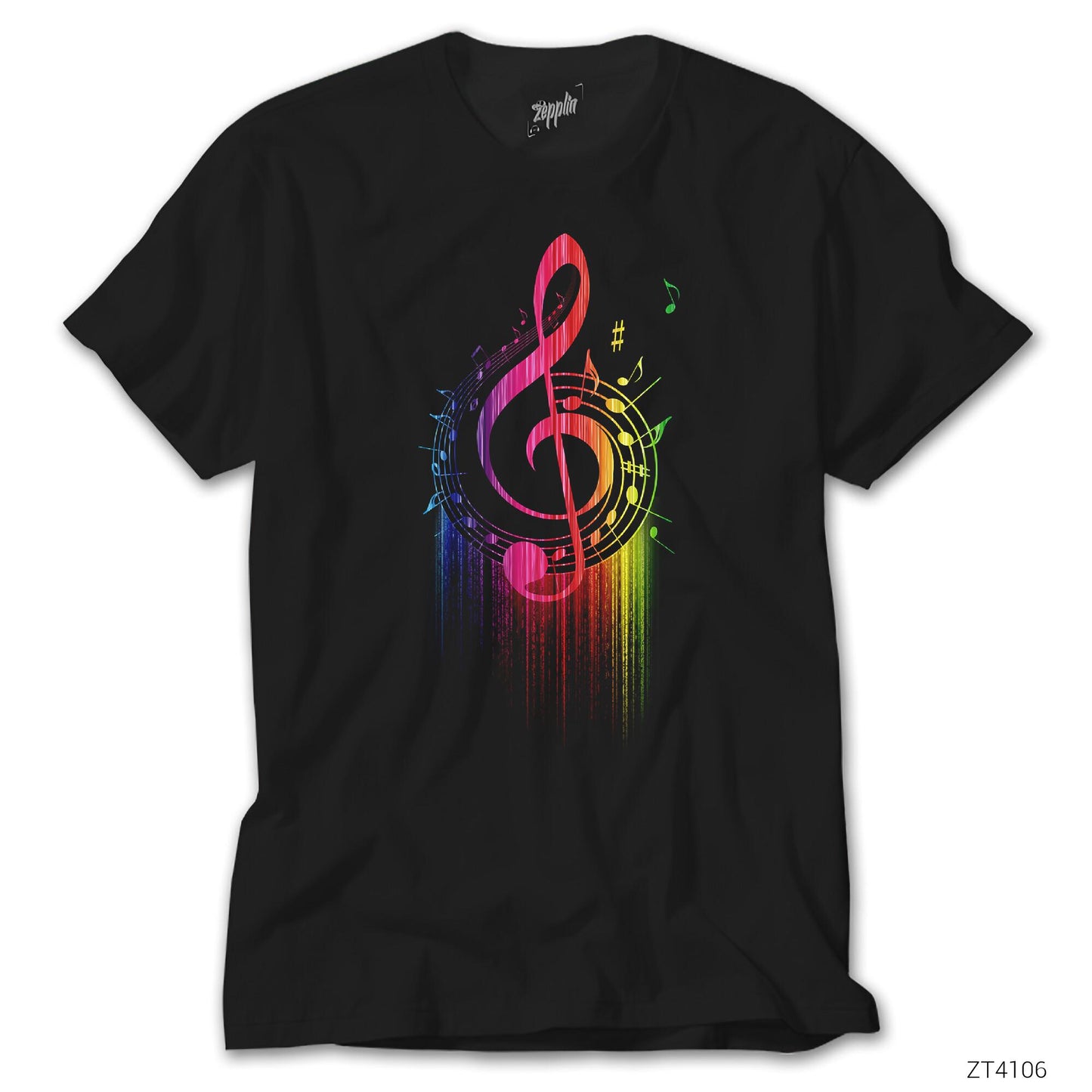 Sol Anahtarı ve Notalar Siyah Tişört