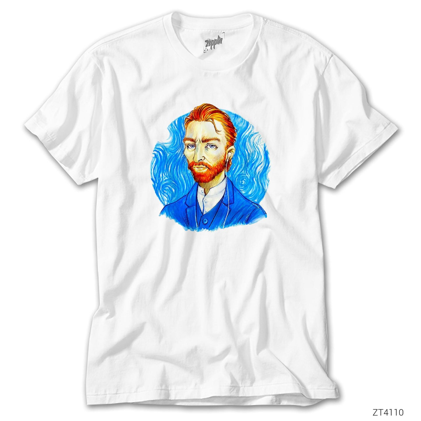 Van Gogh Portre Kulaklık Beyaz Tişört