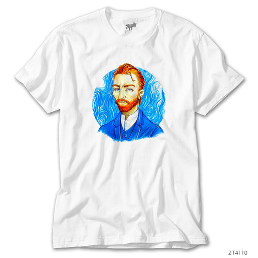 Van Gogh Portre Kulaklık Beyaz Tişört