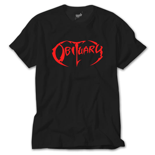 Obituary Logo Red Siyah Tişört