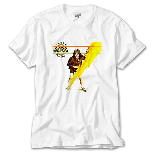 AC DC High Voltage Framed Beyaz Tişört