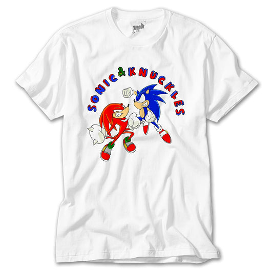 Sonic and Knuckles Fighting Beyaz Tişört