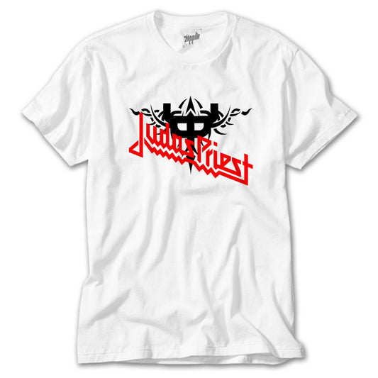 Judas Priest Logo and Figure Beyaz Tişört