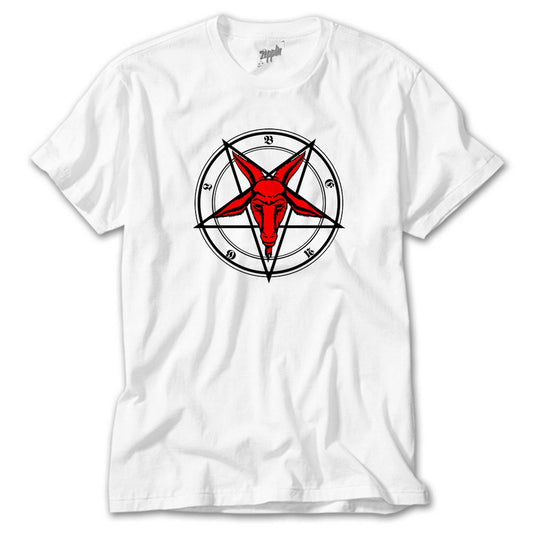 Pentagram Goat Head Beyaz Tişört