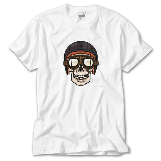 Skull Helmet Beyaz Tişört