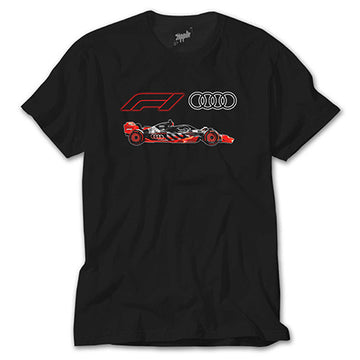 F1 Audi Logo Car Siyah Tişört