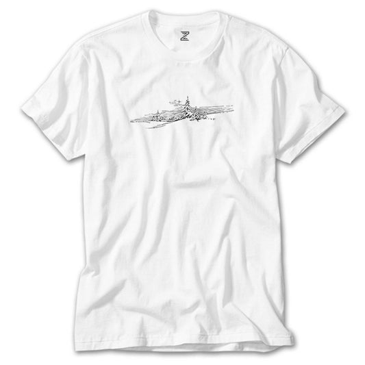 Striped Tree Landscape Beyaz Tişört