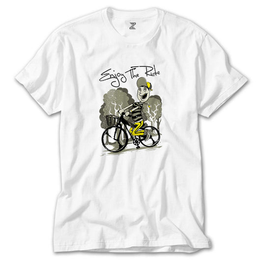 Rider Bike Cartoon Beyaz Tişört