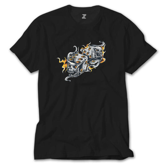 Two Gray Dices Cartoon Siyah Tişört