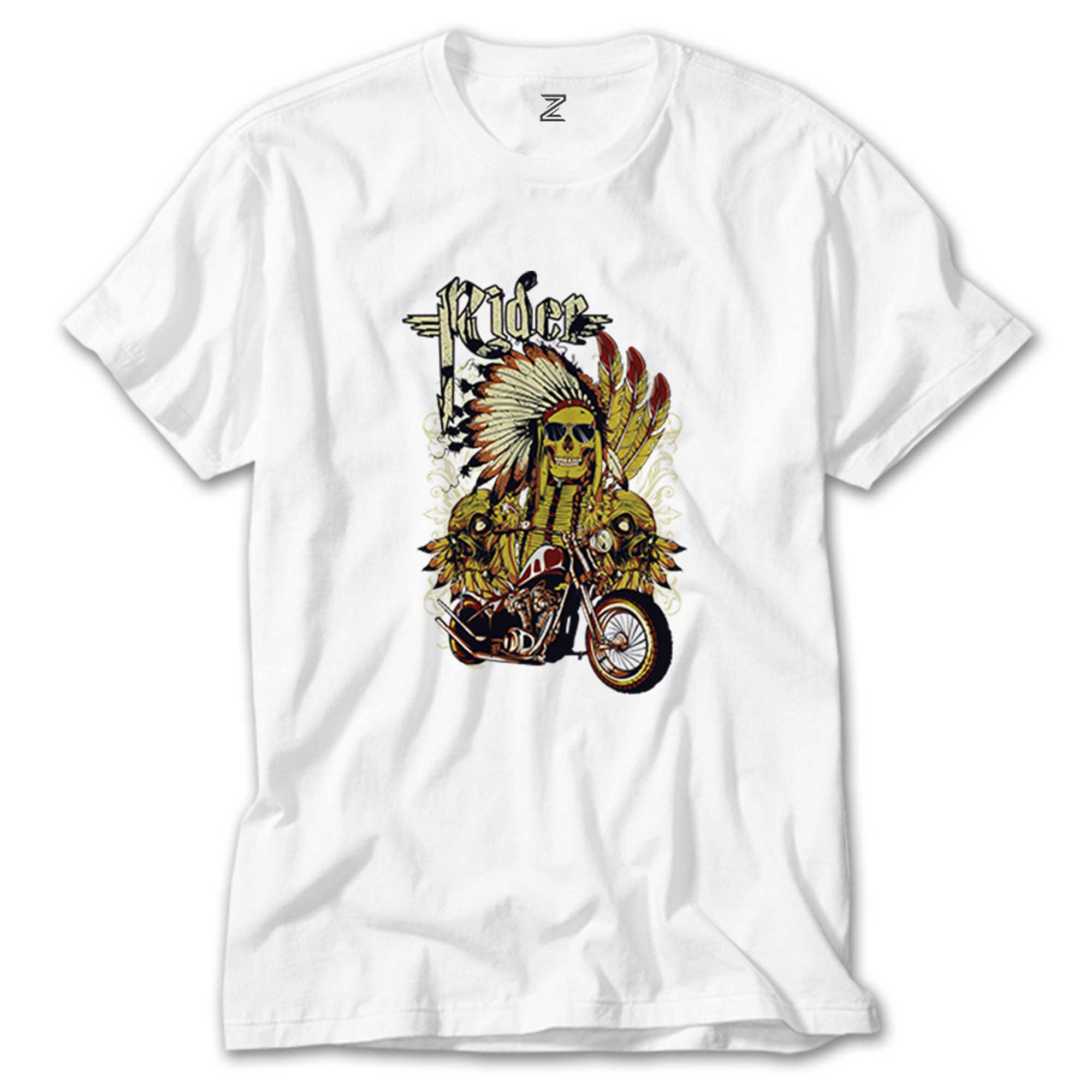 Motorcycle Skull Rider Beyaz Tişört