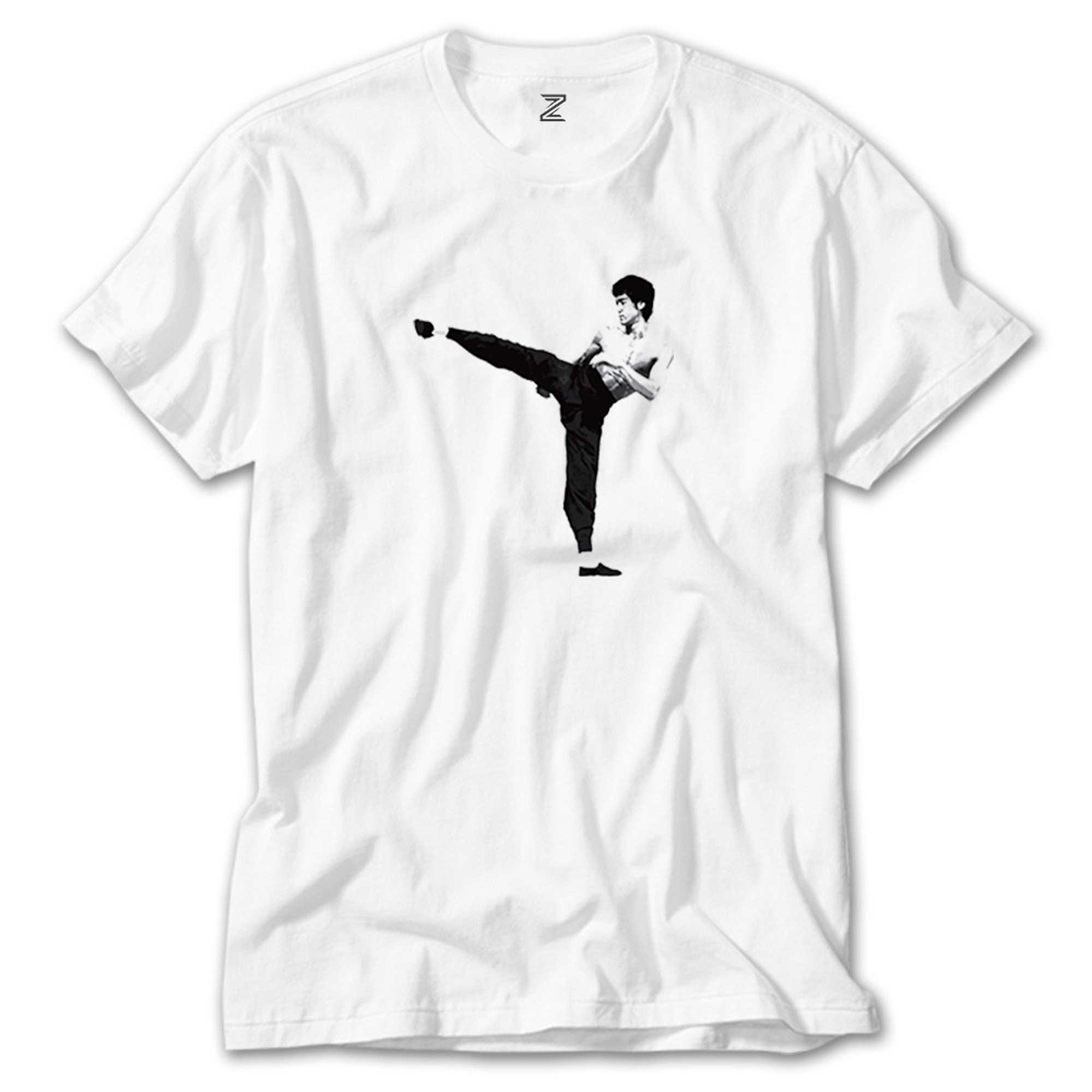 Bruce Lee Kick Deffense Beyaz Tişört