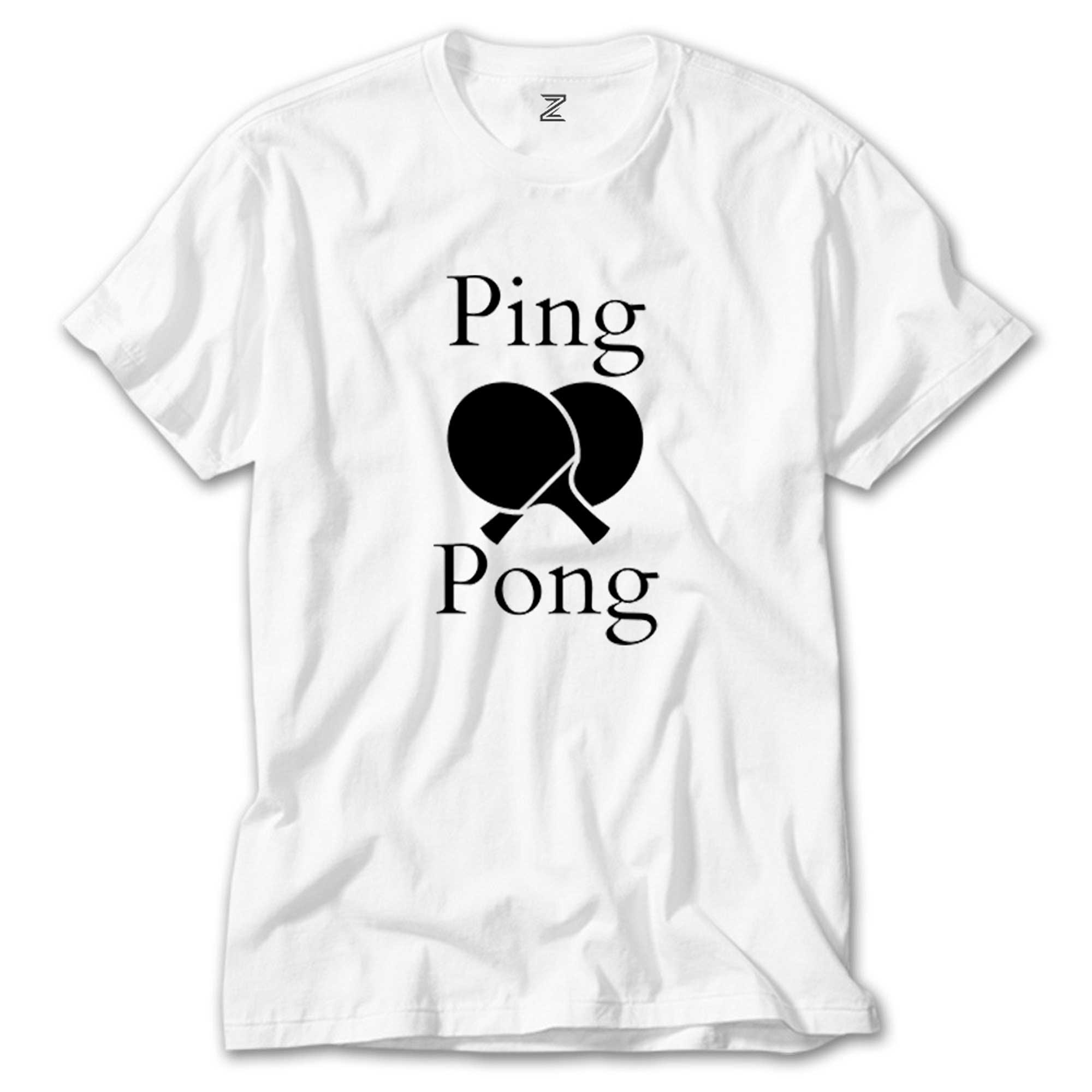 Ping Pong Racket Design Black Beyaz Tişört
