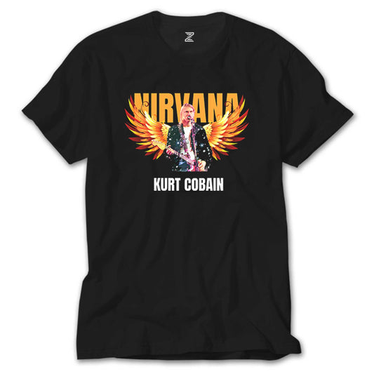 Nirvana Kurt Cobain Guitar Angel Siyah Tişört