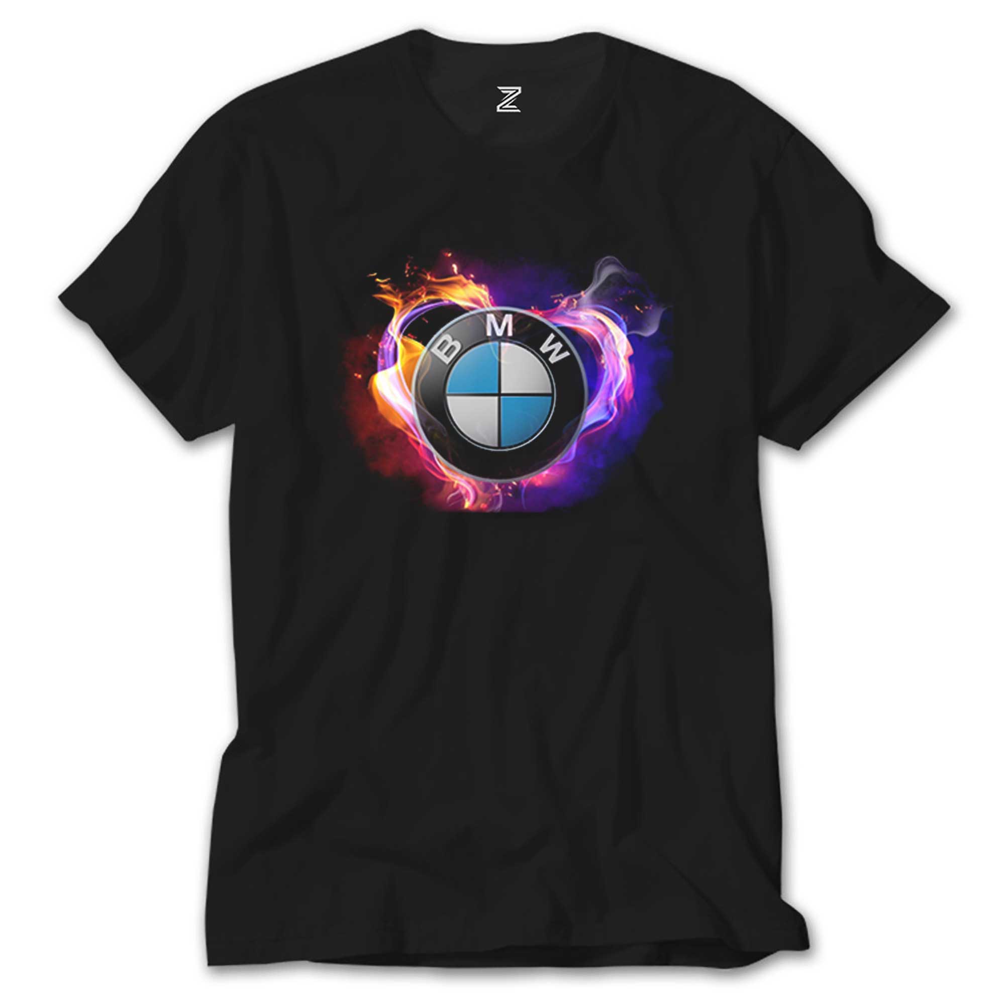BMW Heart Colorful Logo Siyah Tişört