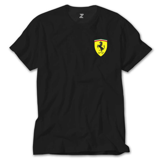 İndirimli Ferrari Logo Siyah Tişört