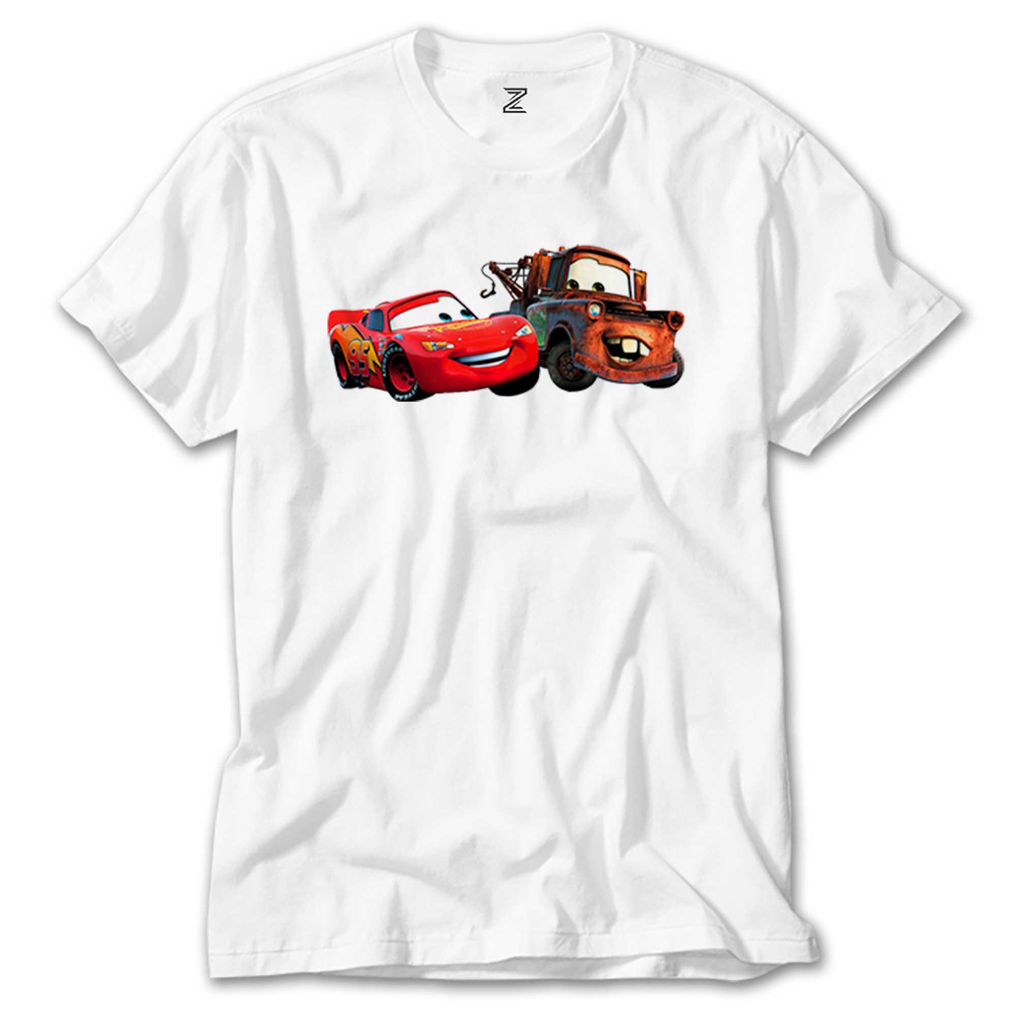 Şimşek McQueen ve Tow Mater Arabalar Beyaz Tişört