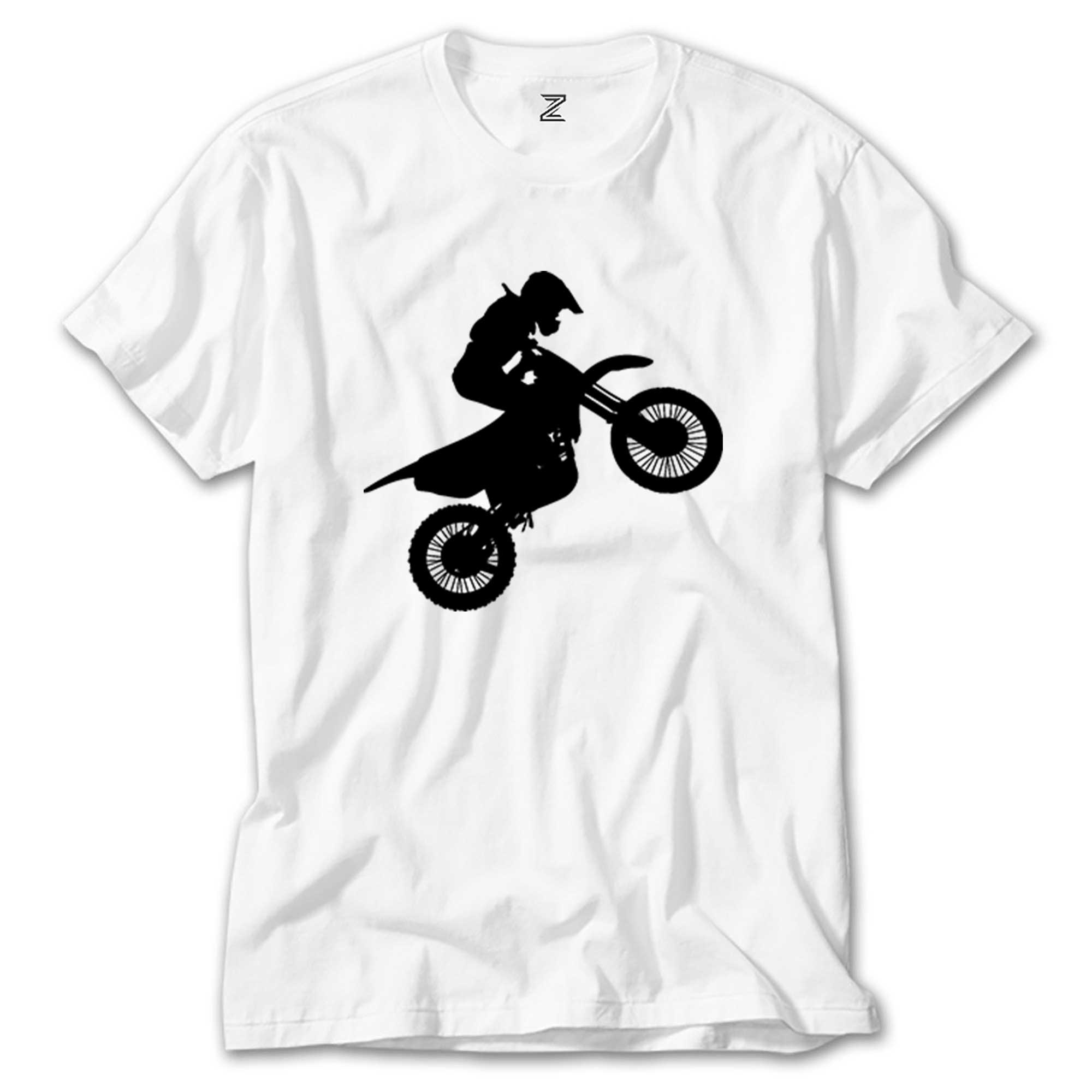 Motocross Motorcycle Siluet Beyaz Tişört