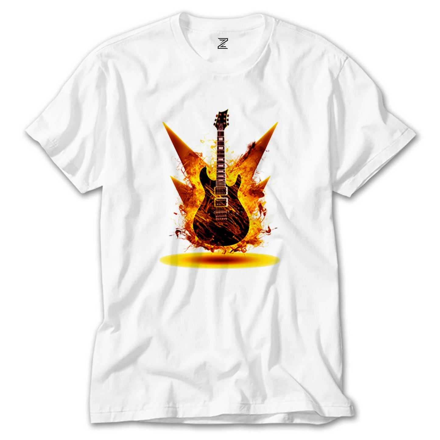 Classic Guitar Yellow Fire Beyaz Tişört