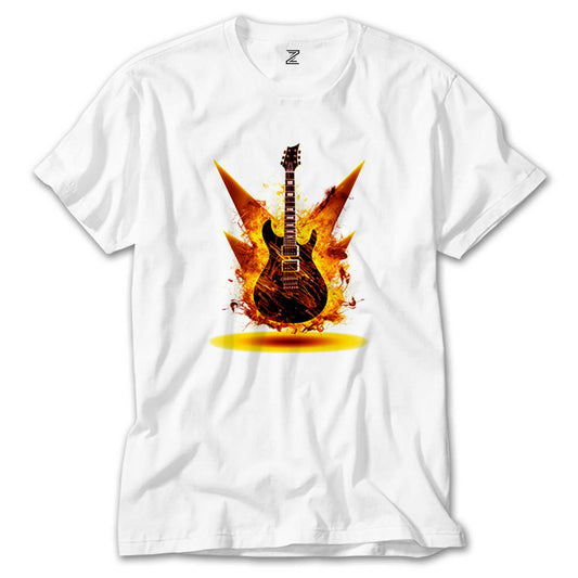 Classic Guitar Yellow Fire Beyaz Tişört