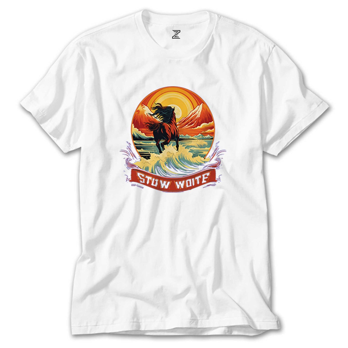 Horse Running in The Sea Beyaz Tişört