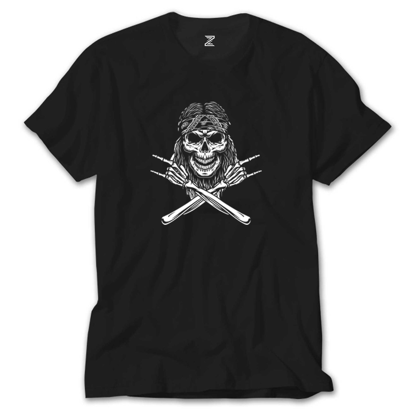 Kovboy Rock N Roll Skull Siyah Tişört