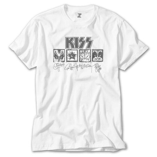 Kiss Logolar Ve İmza Beyaz Tişört