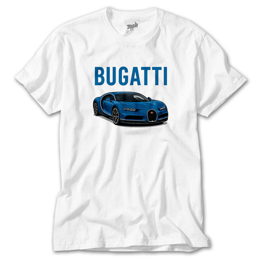 Bugatti Blue Sport Car Beyaz Tişört
