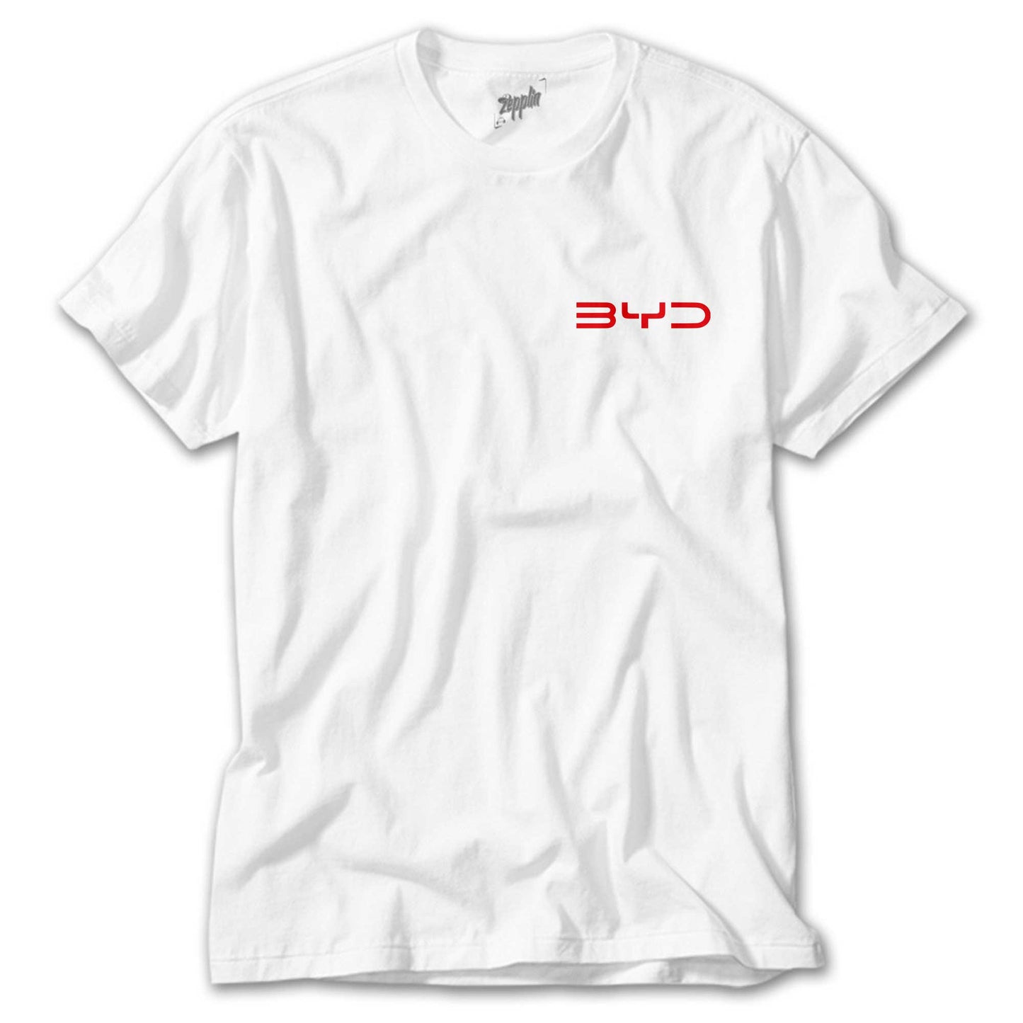 BYD Logo Text Red Beyaz Tişört