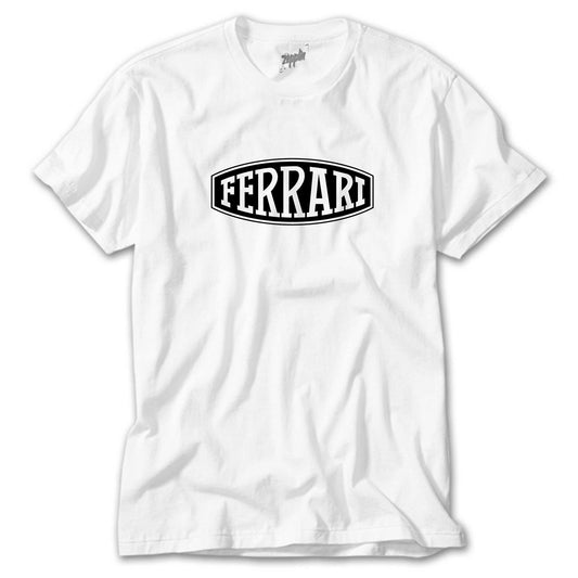 Ferrari Logo Text Beyaz Tişört