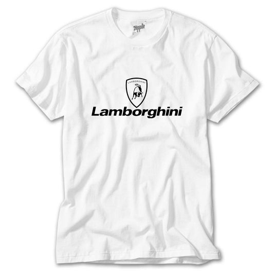 Lamborghini Logo Text Beyaz Tişört