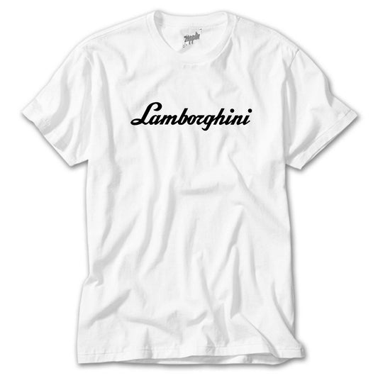 Lamborghini Text Black Beyaz Tişört