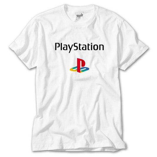 Playstation Logo Text Color Beyaz Tişört