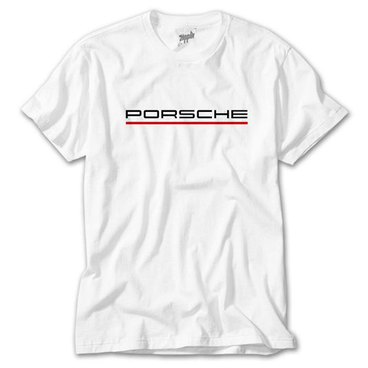 Porsche Text Red Beyaz Tişört