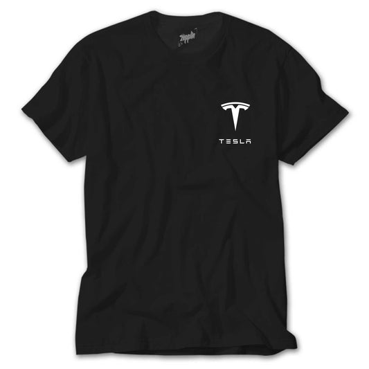 Tesla Logo Text Siyah Tişört