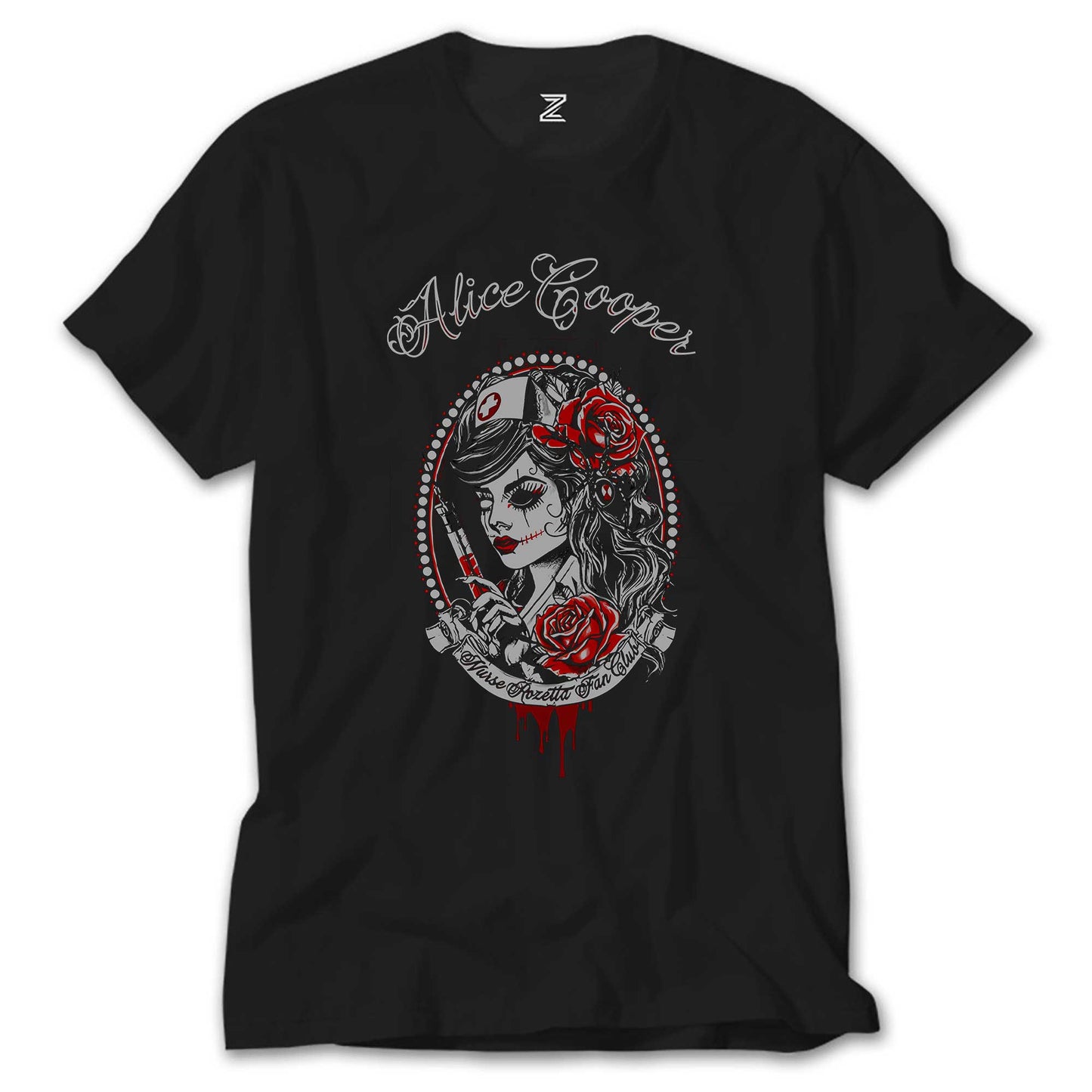 Alice Cooper Nurse Rozetta Fan Club Siyah Tişört