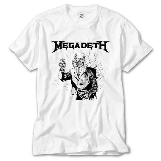Megadeth Vic Rattlehead Portre Beyaz Tişört