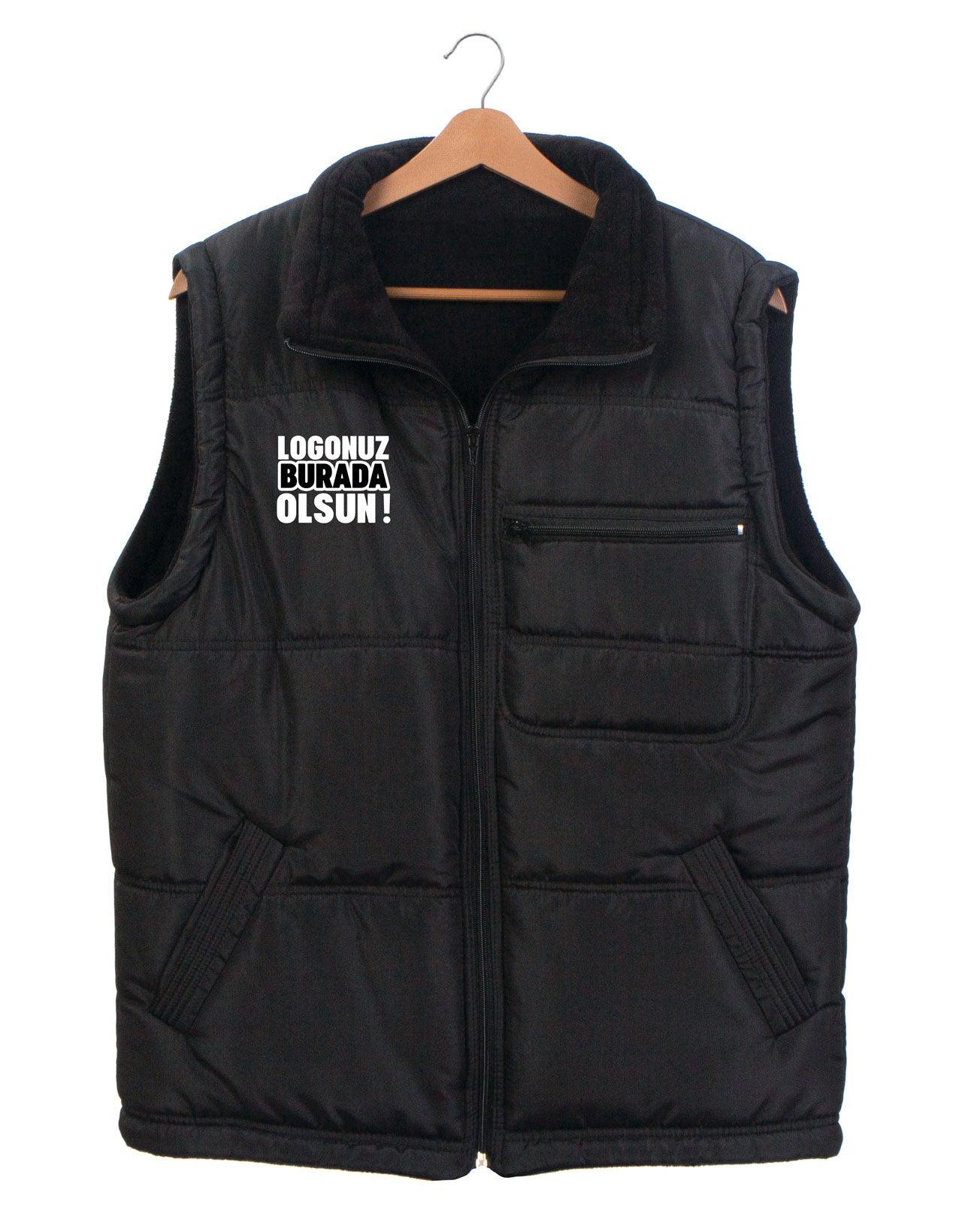 Yelek Logo Baskılı Nakışlı Siyah Toptan