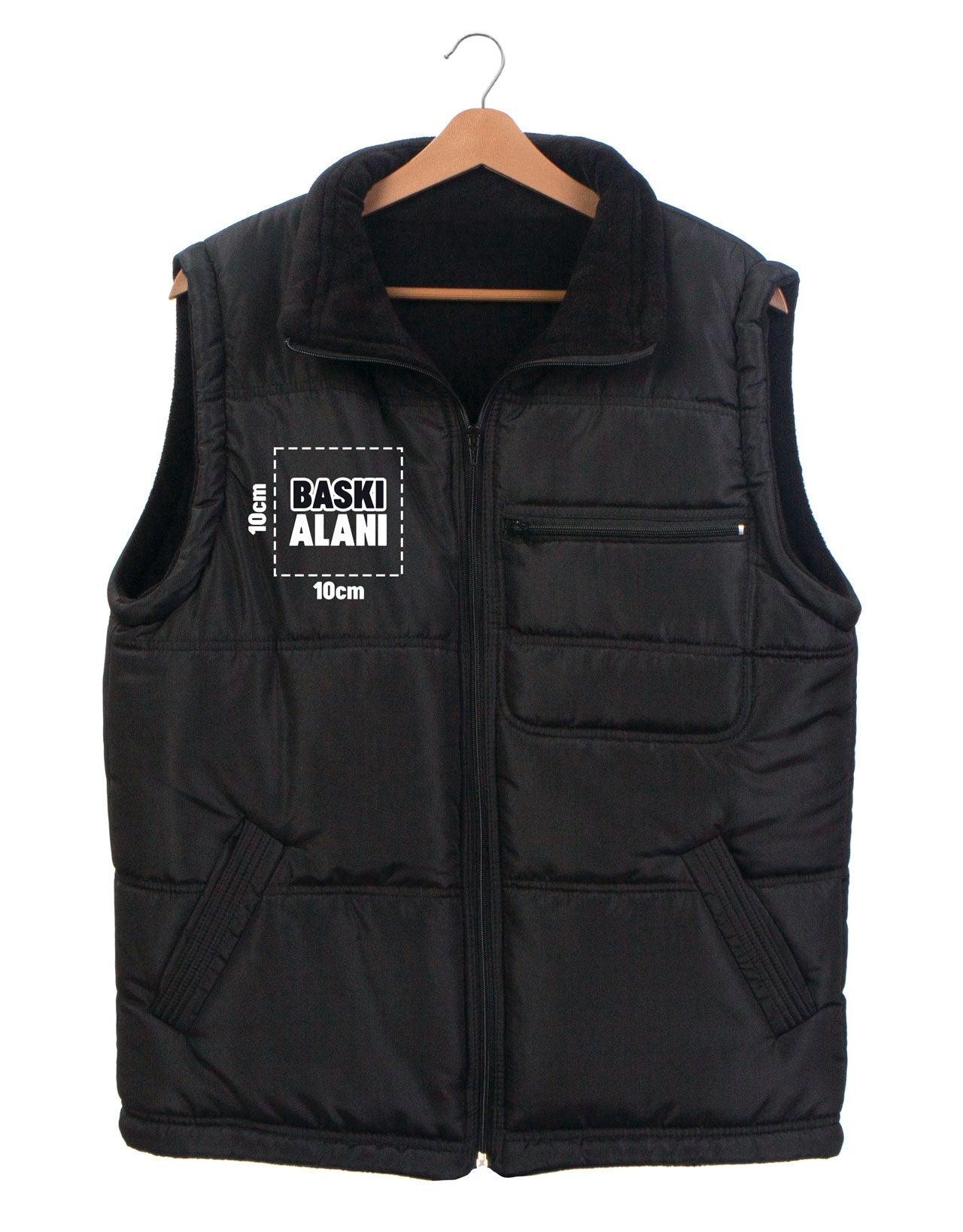 Yelek Logo Baskılı Nakışlı Siyah Toptan