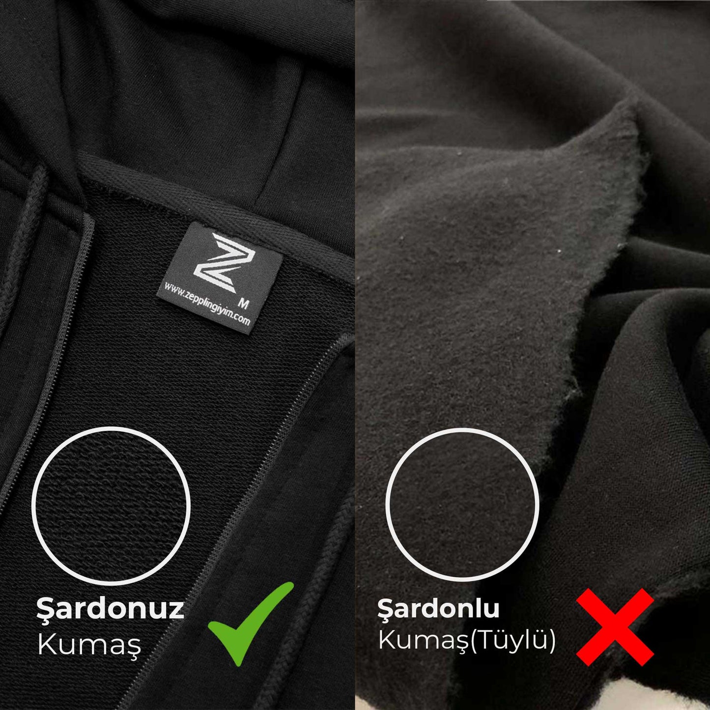 Kırmızı Başlıklı Kız ve Kurt Siyah Fermuarlı Kapşonlu Sweatshirt