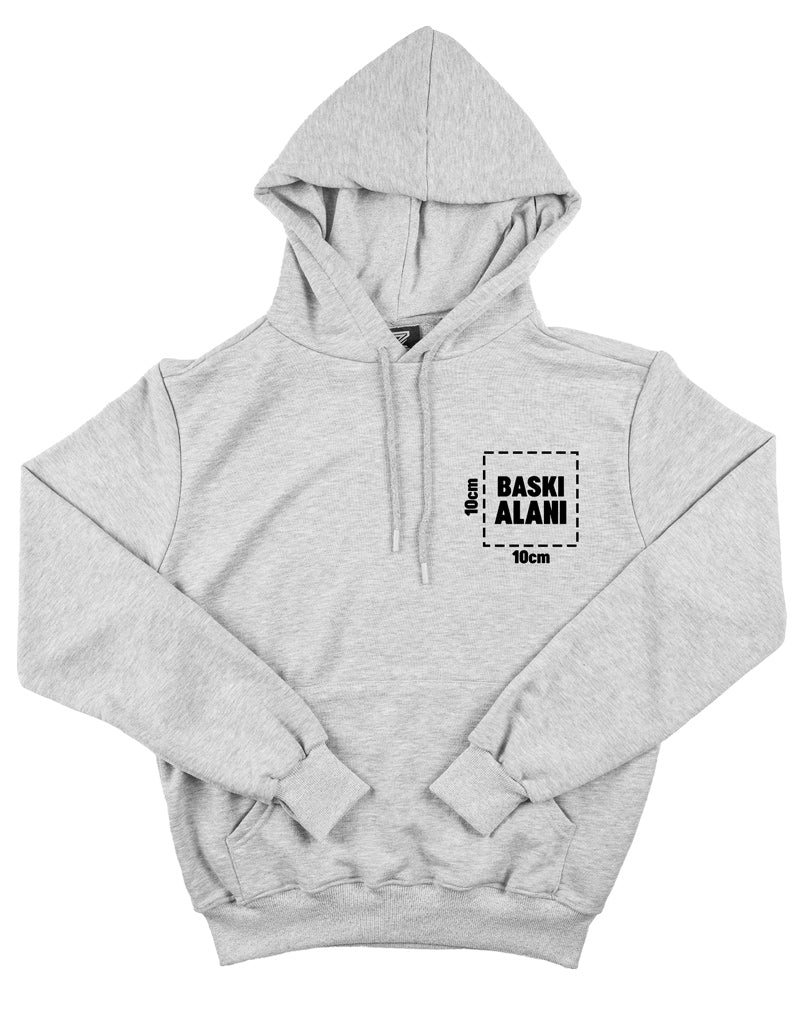 Baskılı Kapşonlu Sweatshirt Gri Toptan