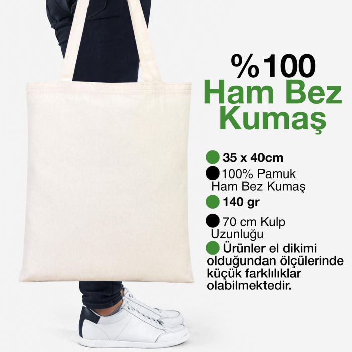Baskılı Ham Bez Çanta 35x40 cm Toptan
