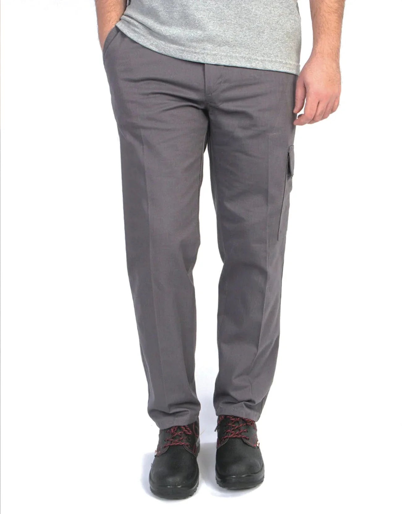 İş Pantolonu Kargo Cepli Gabardin Gri Baskısız