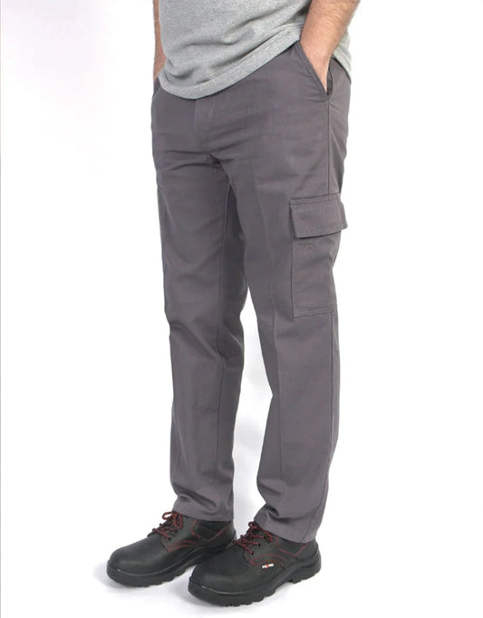 İş Pantolonu Kargo Cepli Gabardin Gri Baskısız
