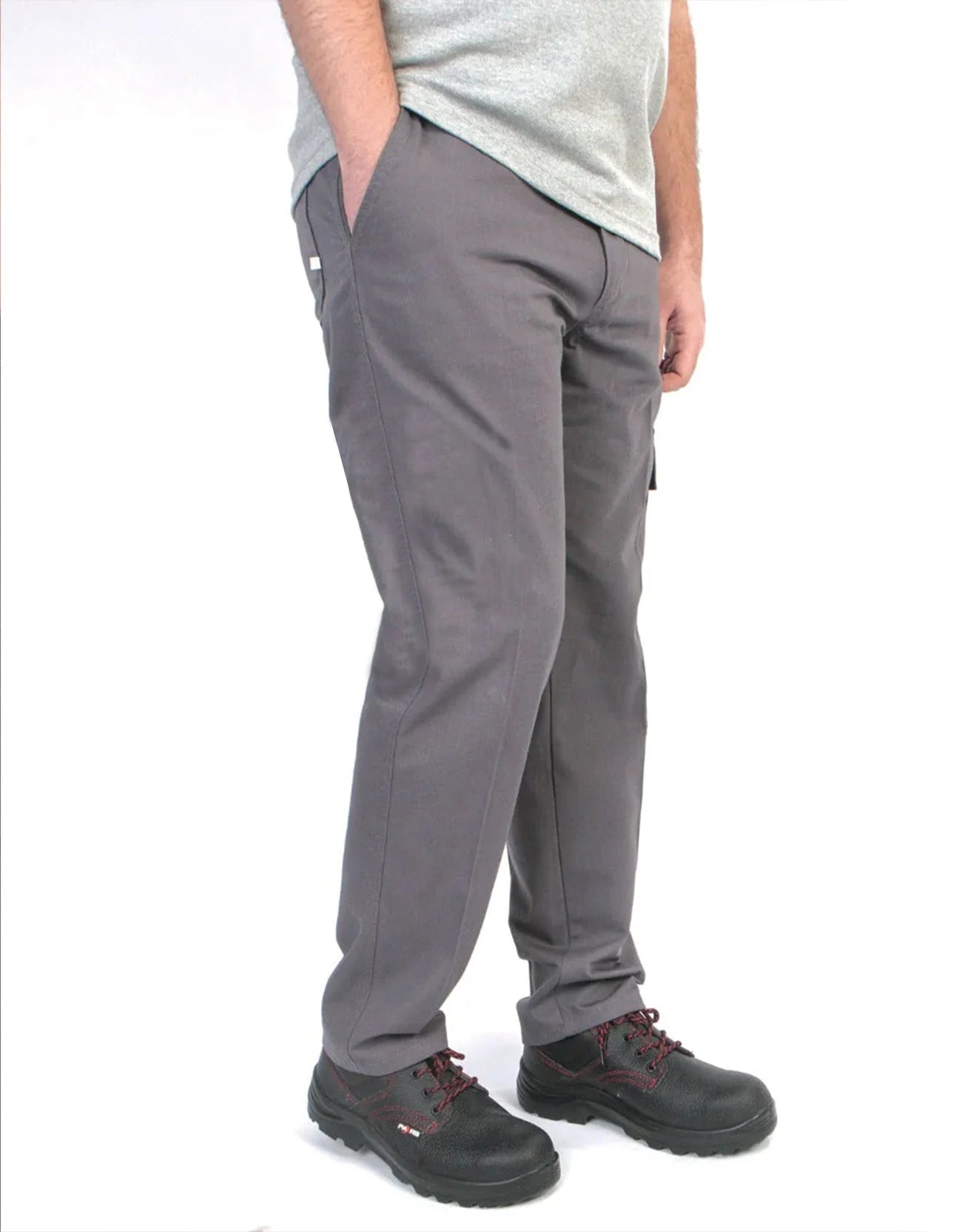 İş Pantolonu Kargo Cepli Gabardin Gri Baskısız